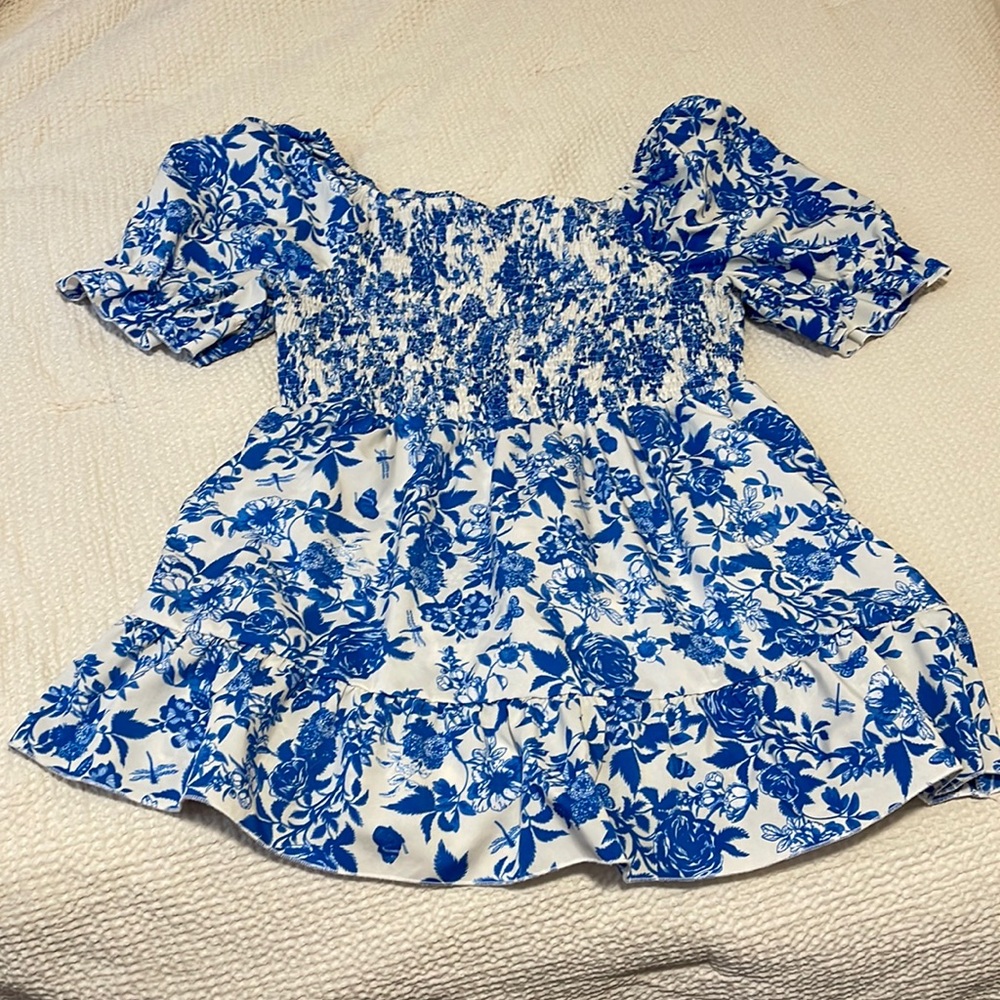 SheIn Blue and White floral Peplum top✨